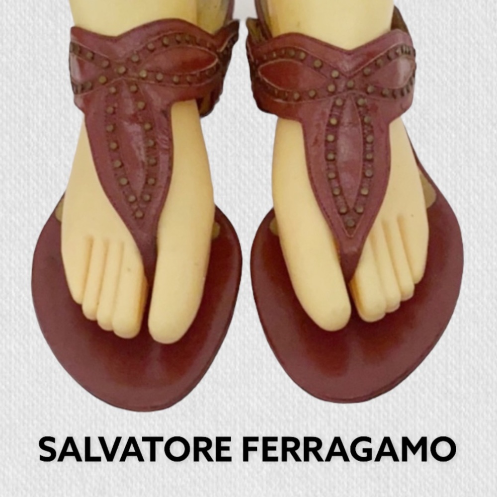 Authentic Salvatore Ferragamo studded leather sandals 9.5 M